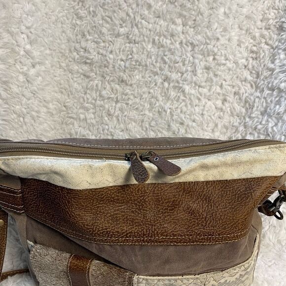 Myra Bag canvas & leather Hobo Beige gray & brown shoulder bag - Picture 7 of 11